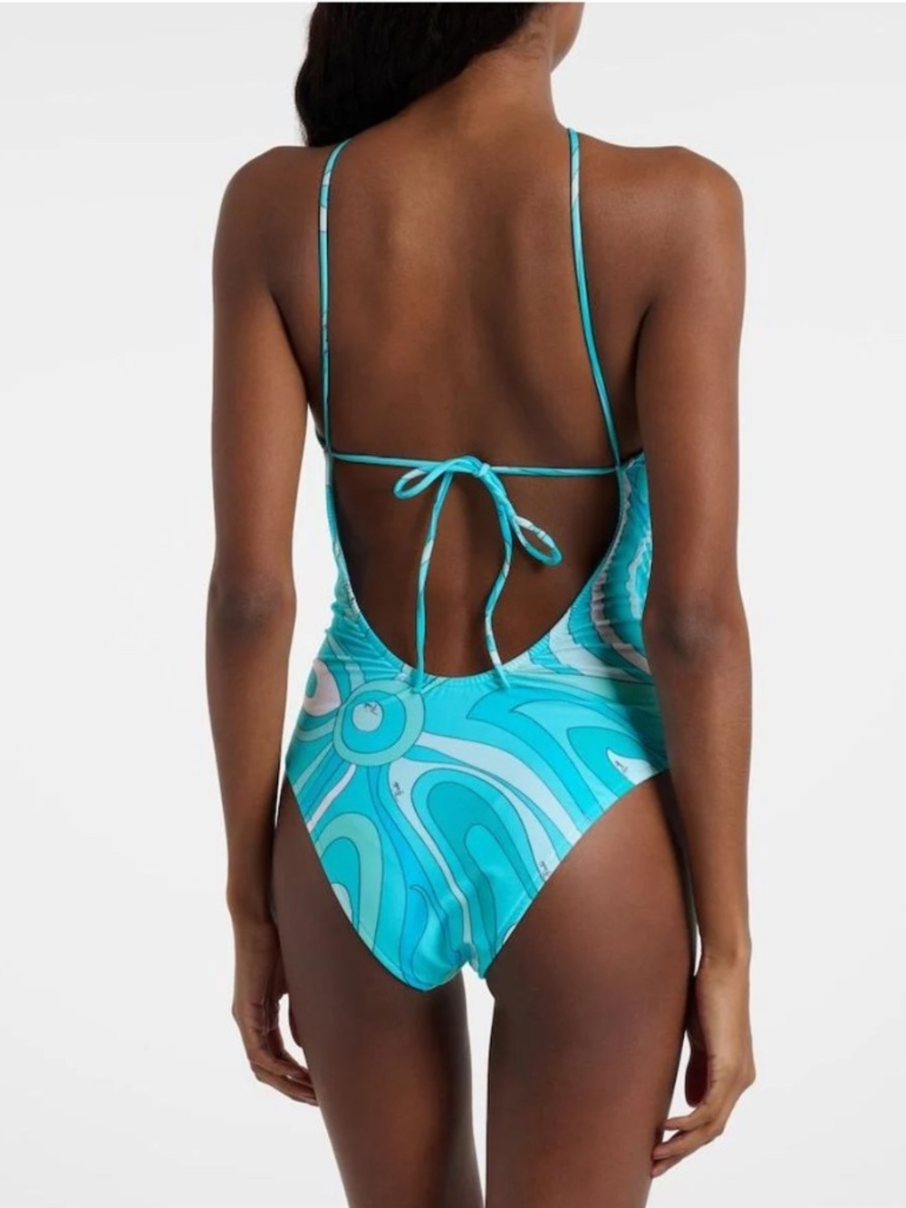 EMILIO PUCCI Women's Blue Marmo Halterneck Swimsuit - Picture 3 of 7